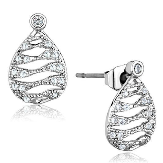 Alamode Rhodium Brass Earrings with AAA Grade CZ in Clear - Flyclothing LLC