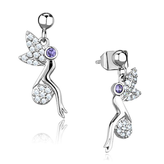 Alamode Rhodium Brass Earrings with AAA Grade CZ in Amethyst - Alamode