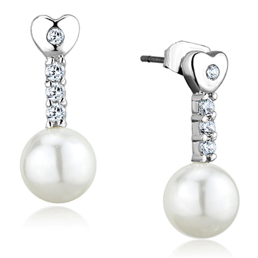 Alamode Rhodium Brass Earrings with Synthetic Pearl in White - Flyclothing LLC