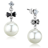 Alamode Rhodium Brass Earrings with Synthetic Pearl in White - Flyclothing LLC