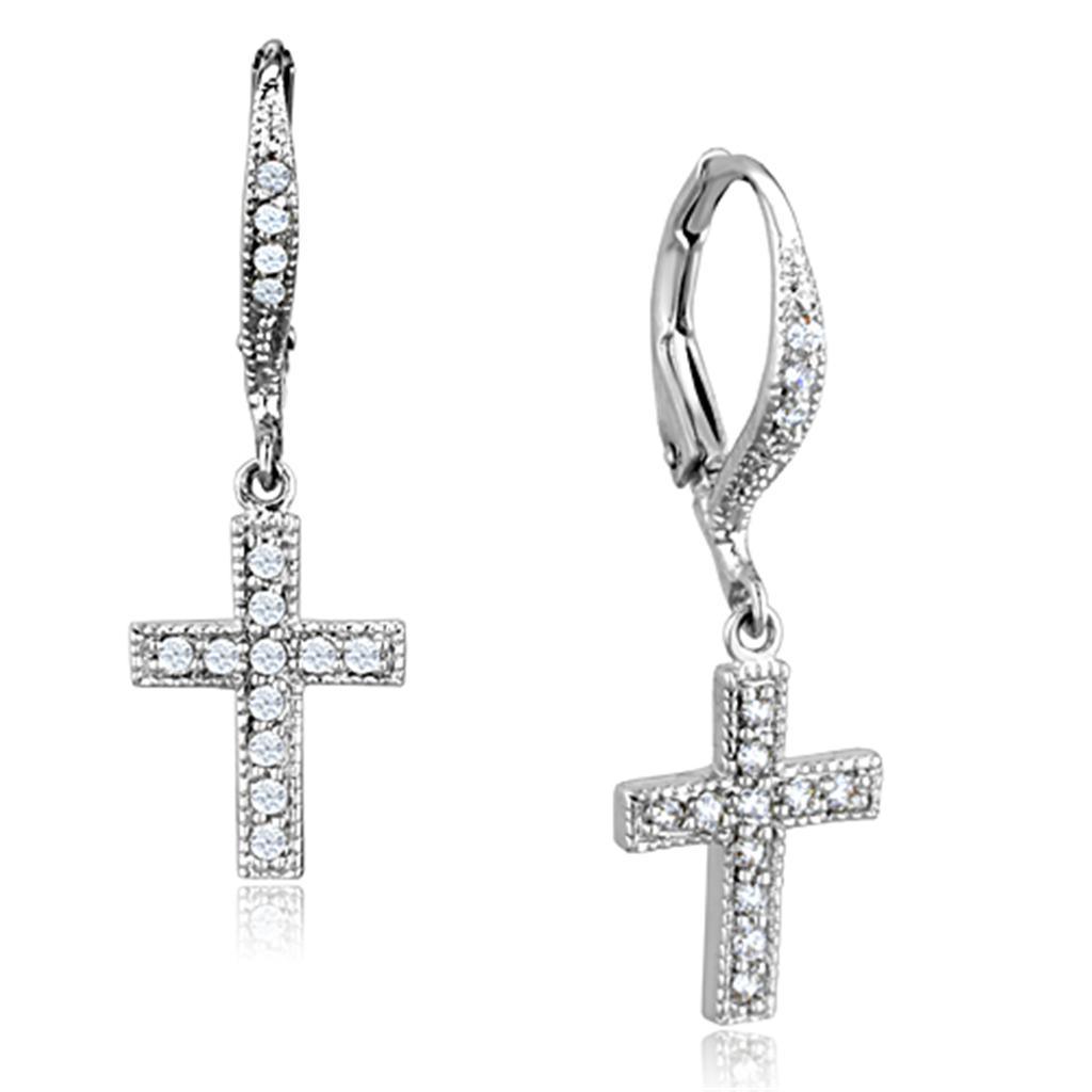 Alamode Rhodium Brass Earrings with AAA Grade CZ in Clear - Flyclothing LLC