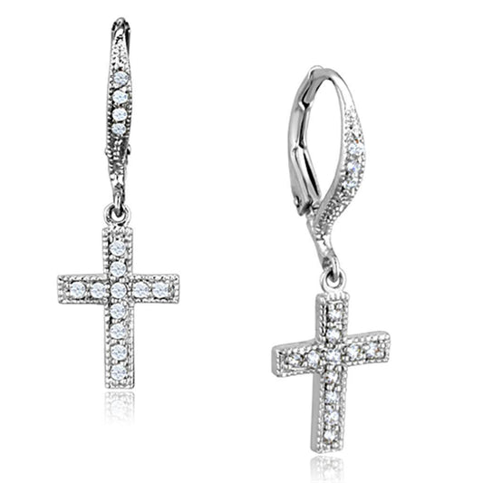 Alamode Rhodium Brass Earrings with AAA Grade CZ in Clear - Flyclothing LLC