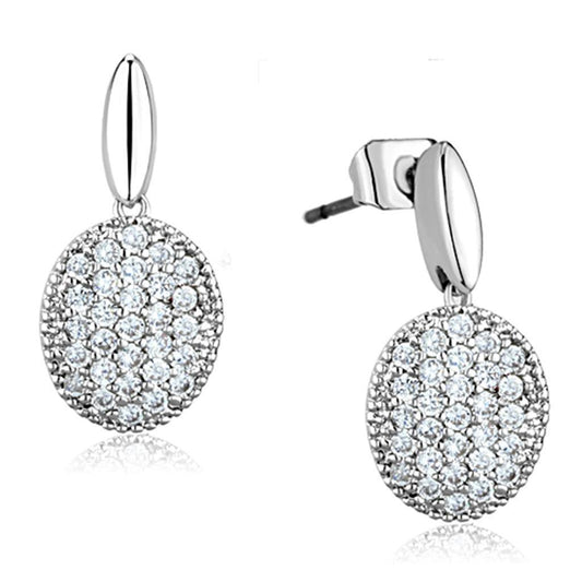 Alamode Rhodium Brass Earrings with AAA Grade CZ in Clear - Flyclothing LLC