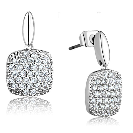 Alamode Rhodium Brass Earrings with AAA Grade CZ in Clear - Flyclothing LLC