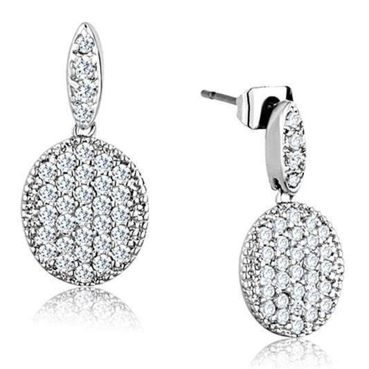 Alamode Rhodium Brass Earrings with AAA Grade CZ in Clear - Flyclothing LLC