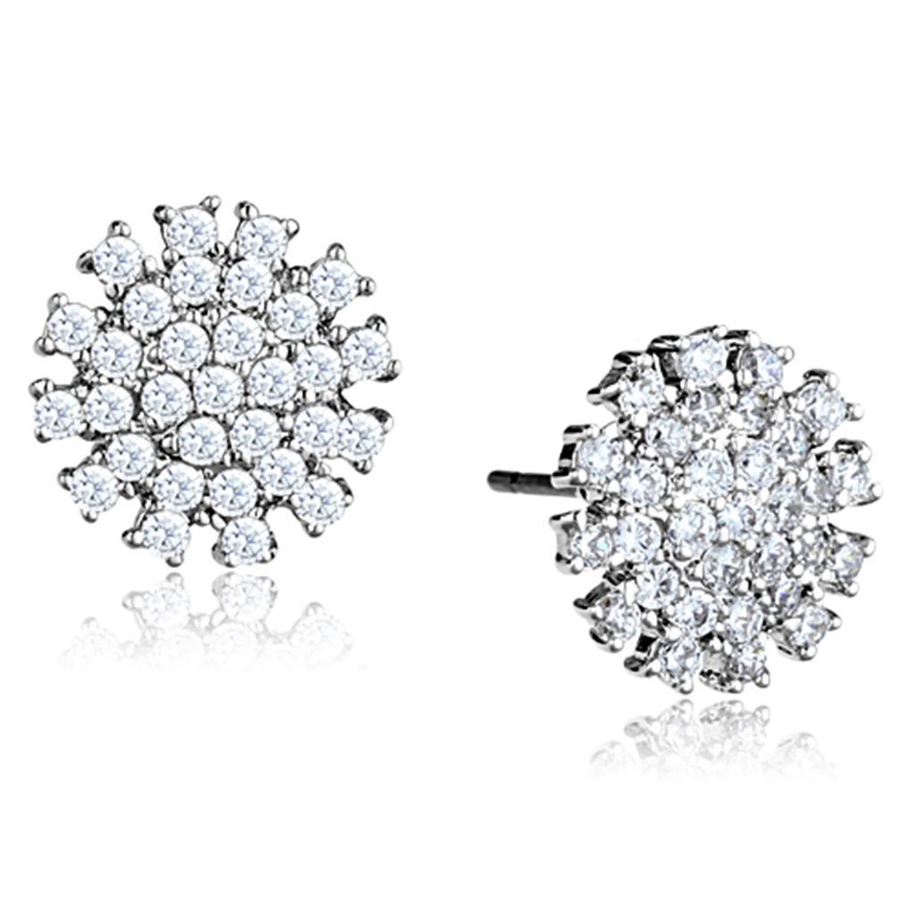 Alamode Rhodium Brass Earrings with AAA Grade CZ in Clear - Flyclothing LLC