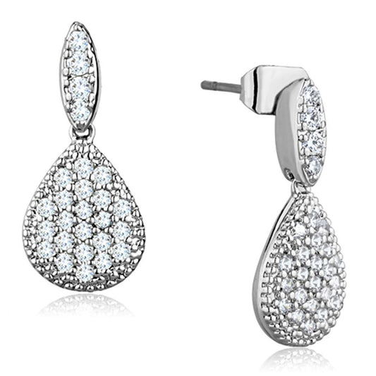 Alamode Rhodium Brass Earrings with AAA Grade CZ in Clear - Flyclothing LLC