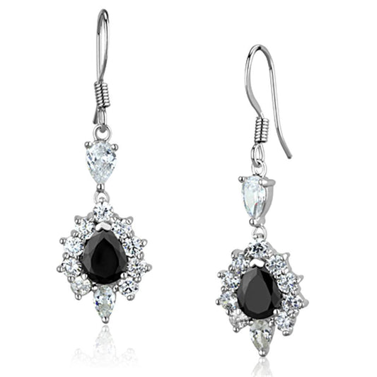 Alamode Rhodium Brass Earrings with AAA Grade CZ in Black Diamond - Flyclothing LLC