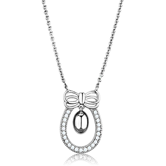 Alamode Rhodium Brass Necklace with AAA Grade CZ in Clear - Flyclothing LLC