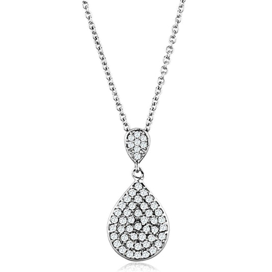 Alamode Rhodium Brass Necklace with AAA Grade CZ in Clear - Flyclothing LLC