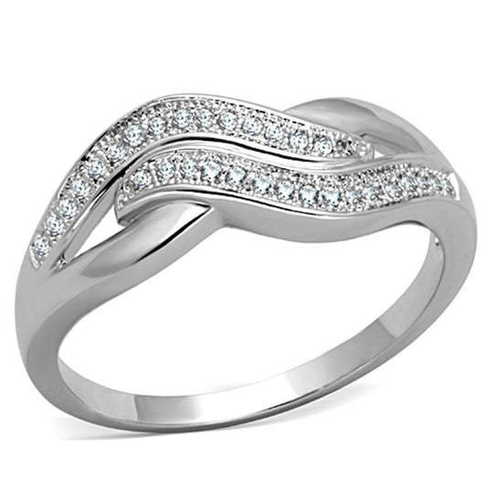 Alamode Rhodium Brass Ring with AAA Grade CZ in Clear - Flyclothing LLC