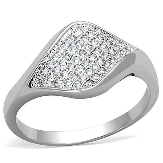 Alamode Rhodium Brass Ring with AAA Grade CZ in Clear - Flyclothing LLC