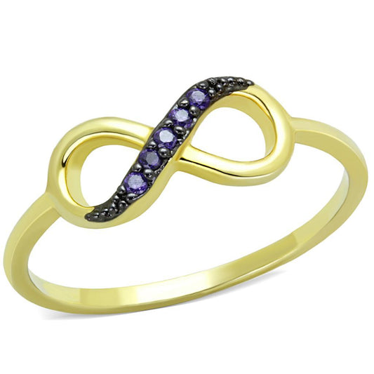 Alamode Gold+Ruthenium Brass Ring with AAA Grade CZ in Tanzanite - Flyclothing LLC