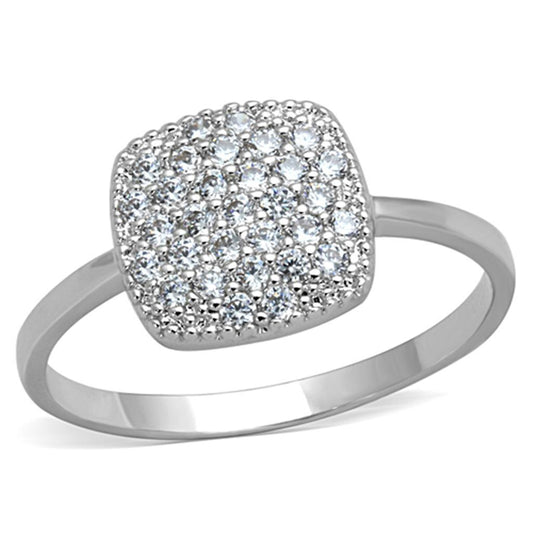 Alamode Rhodium Brass Ring with AAA Grade CZ in Clear - Flyclothing LLC