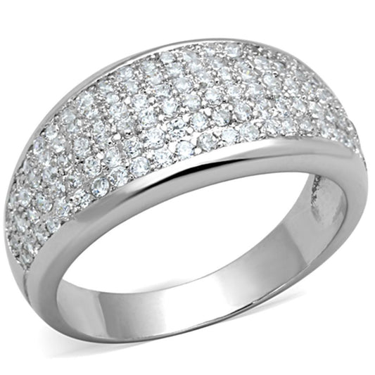 Alamode Rhodium Brass Ring with AAA Grade CZ in Clear - Flyclothing LLC