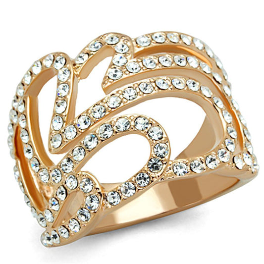 Alamode Rose Gold Brass Ring with Top Grade Crystal in Clear - Alamode