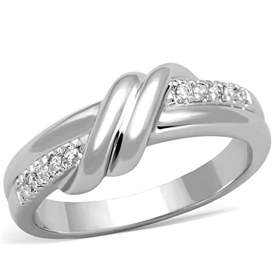 Alamode Rhodium Brass Ring with AAA Grade CZ in Clear - Flyclothing LLC