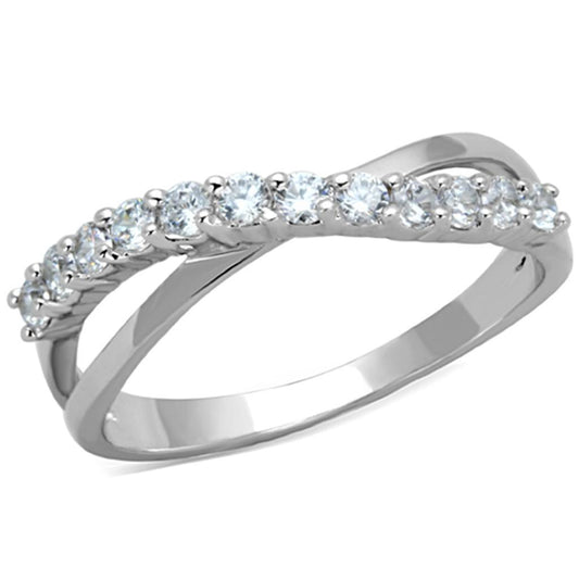 Alamode Rhodium Brass Ring with AAA Grade CZ in Clear - Flyclothing LLC