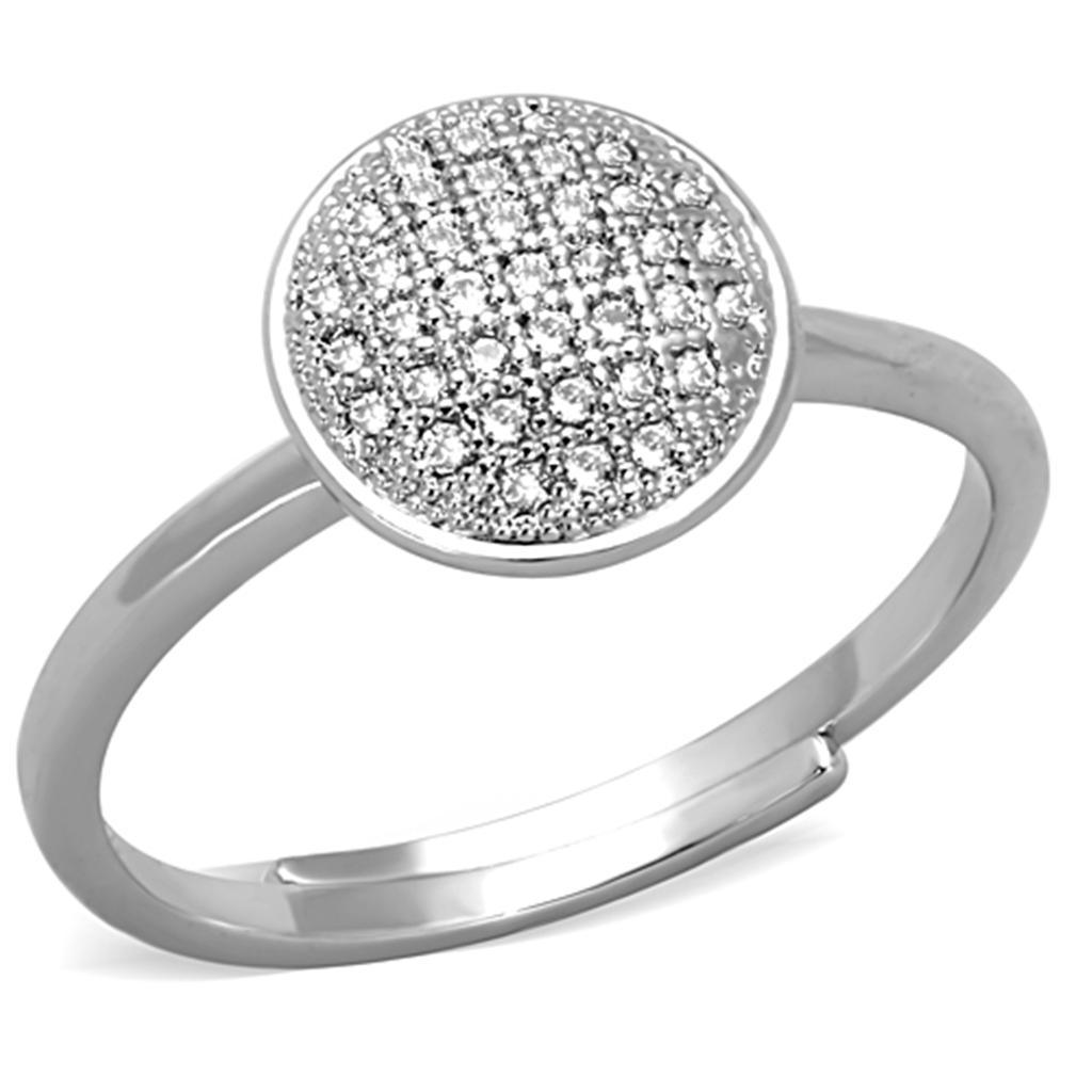 Alamode Rhodium Brass Ring with AAA Grade CZ in Clear - Flyclothing LLC