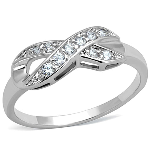 Alamode Rhodium Brass Ring with AAA Grade CZ in Clear - Flyclothing LLC