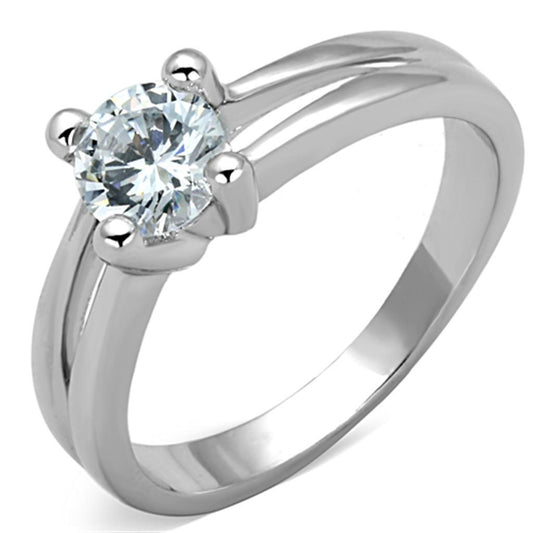 Alamode Rhodium Brass Ring with AAA Grade CZ in Clear - Flyclothing LLC