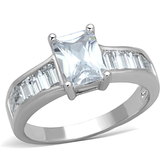 Alamode Rhodium Brass Ring with AAA Grade CZ in Clear - Flyclothing LLC