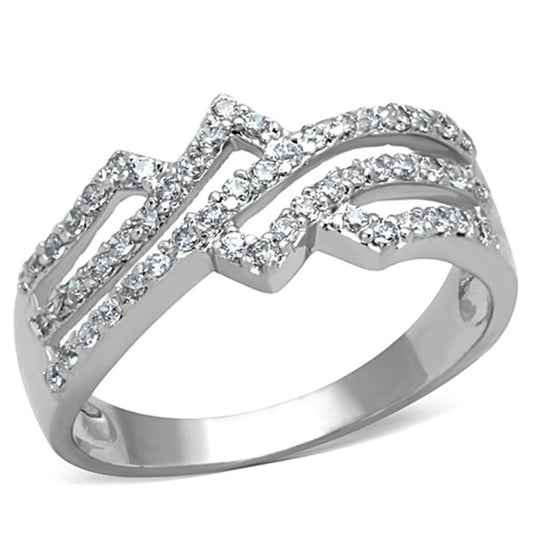 Alamode Rhodium Brass Ring with AAA Grade CZ in Clear - Flyclothing LLC