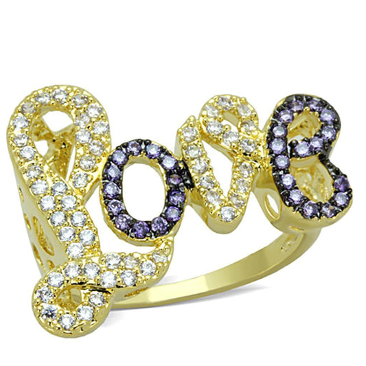 Alamode Gold+Ruthenium Brass Ring with AAA Grade CZ in Amethyst - Flyclothing LLC