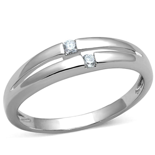 Alamode Rhodium Brass Ring with AAA Grade CZ in Clear - Flyclothing LLC