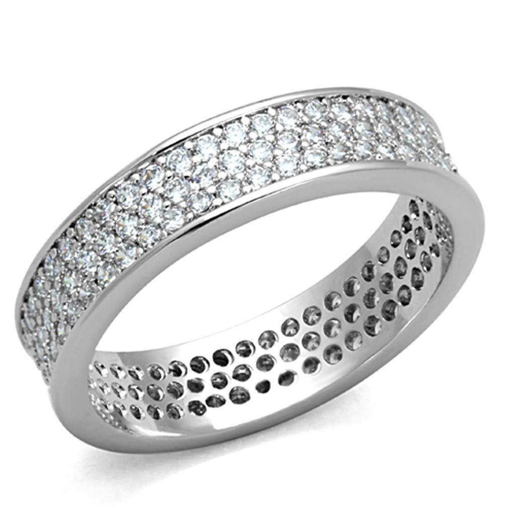 Alamode Rhodium Brass Ring with AAA Grade CZ in Clear - Flyclothing LLC