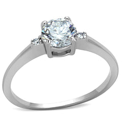 Alamode Rhodium Brass Ring with AAA Grade CZ in Clear - Flyclothing LLC