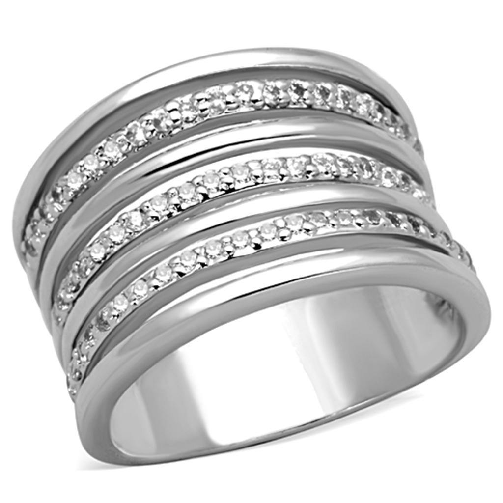 Alamode Rhodium Brass Ring with AAA Grade CZ in Clear - Flyclothing LLC