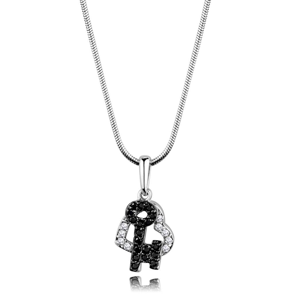 Alamode Rhodium + Ruthenium Brass Chain Pendant with AAA Grade CZ in Black Diamond - Flyclothing LLC