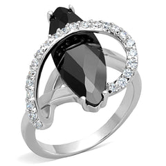 Alamode Rhodium Brass Ring with AAA Grade CZ in Jet - Flyclothing LLC