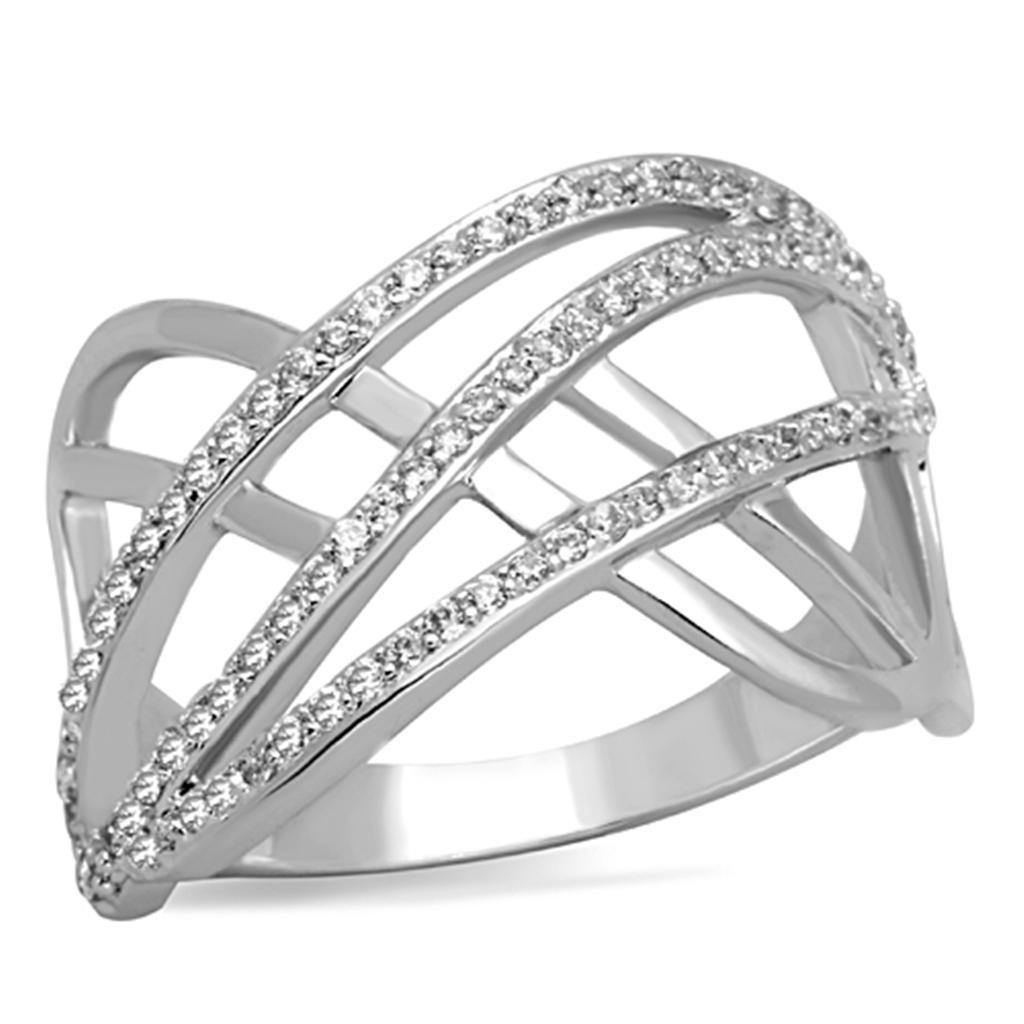 Alamode Rhodium Brass Ring with AAA Grade CZ in Clear - Flyclothing LLC