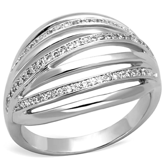 Alamode Rhodium Brass Ring with AAA Grade CZ in Clear - Flyclothing LLC