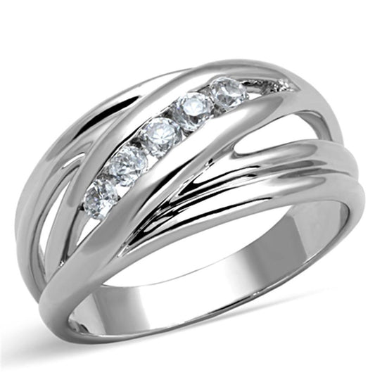 Alamode Rhodium Brass Ring with AAA Grade CZ in Clear - Flyclothing LLC