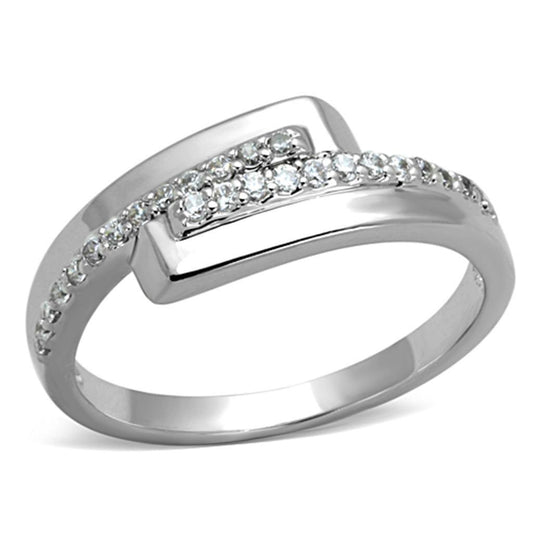 Alamode Rhodium Brass Ring with AAA Grade CZ in Clear - Flyclothing LLC