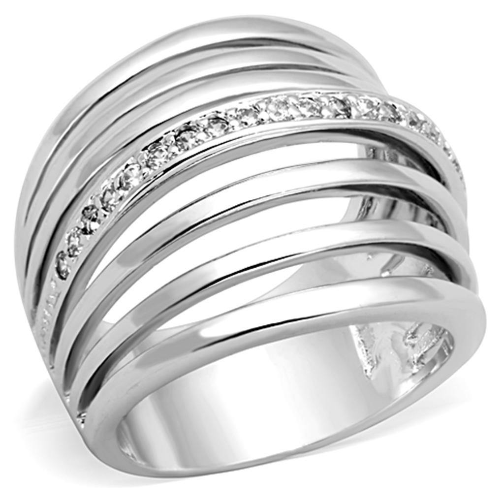 Alamode Rhodium Brass Ring with AAA Grade CZ in Clear - Flyclothing LLC