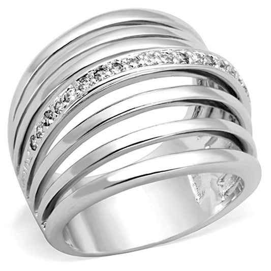 Alamode Rhodium Brass Ring with AAA Grade CZ in Clear - Flyclothing LLC