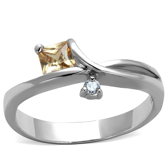 Alamode Rhodium Brass Ring with AAA Grade CZ in Champagne - Flyclothing LLC