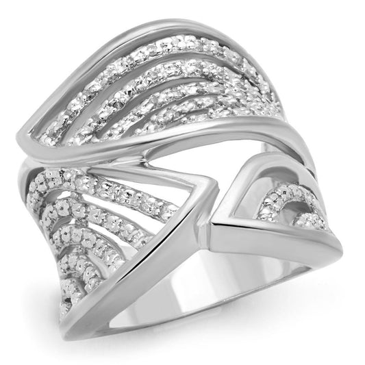 Alamode Rhodium Brass Ring with AAA Grade CZ in Clear - Flyclothing LLC