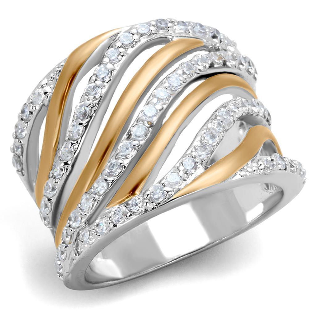 Alamode Rose Gold + Rhodium Brass Ring with AAA Grade CZ in Clear - Alamode