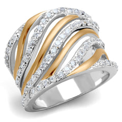 Alamode Rose Gold + Rhodium Brass Ring with AAA Grade CZ in Clear - Alamode