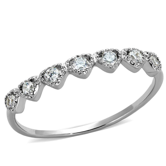 Alamode Rhodium Brass Ring with AAA Grade CZ in Clear - Flyclothing LLC