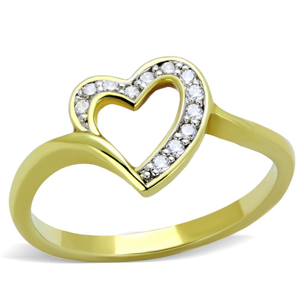 Alamode Gold+Rhodium Brass Ring with AAA Grade CZ in Clear - Flyclothing LLC