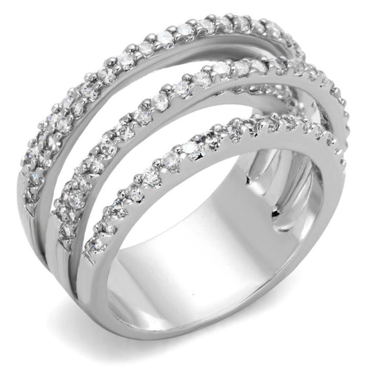 Alamode Rhodium Brass Ring with AAA Grade CZ in Clear - Flyclothing LLC