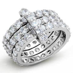 Alamode Rhodium Brass Ring with AAA Grade CZ in Clear - Flyclothing LLC