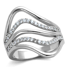 Alamode Rhodium Brass Ring with AAA Grade CZ in Clear - Flyclothing LLC