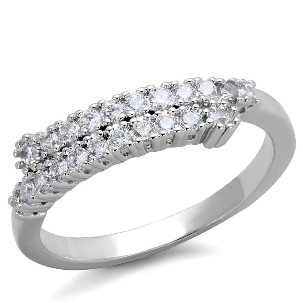 Alamode Rhodium Brass Ring with AAA Grade CZ in Clear - Flyclothing LLC